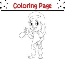 pequeño niña participación rociar trapo colorante página vector