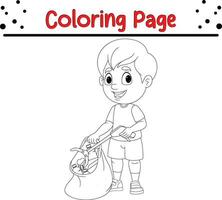 boy collecting plastic garbage coloring page vector