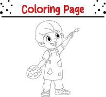 boy painting coloring page for kids vector