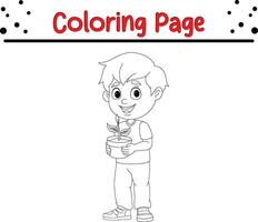 cute little boy watering plants coloring page vector