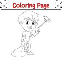 boy collecting plastic garbage coloring page vector