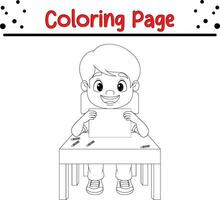 little boy holding blank paper coloring page vector