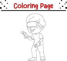 little boy virtual reality glasses coloring page vector