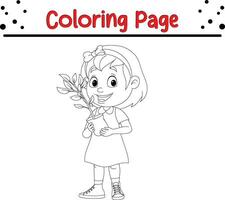 cute little girl watering plants coloring page vector