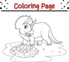 triceratops dinosaur with eggs field coloring page for kids vector