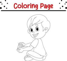 chico jugando vídeo juego colorante página vector