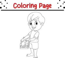 cute boy with basket clothes coloring page vector