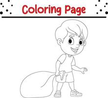 little boy holding plastic bag coloring page vector