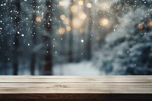 AI generated Winter background with snowflakes and bokeh defocused lights photo