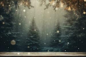 AI generated Winter background with snowflakes and bokeh defocused lights photo