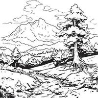tree orest landscape coloring page vector