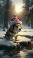 AI generated a dog wearing a hat in the snow video