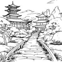 chinese landscape coloring page vector