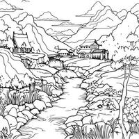 landscape coloring page vector