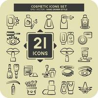 Icon Set Cosmetic. related to Beautiful symbol. hand drawn style. simple design editable. simple illustration vector