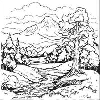 landscape coloring page vector