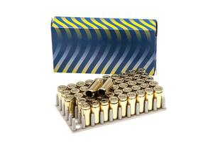 Cartridges with rubber bullets. Ammunition for a traumatic pistol. Non-lethal weapons. Isolate on a white back photo
