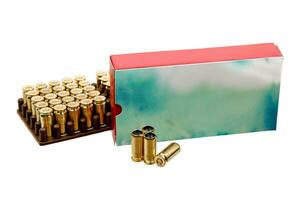 Cartridges with rubber bullets. Ammunition for a traumatic pistol. Non-lethal weapons. Isolate on a white back photo