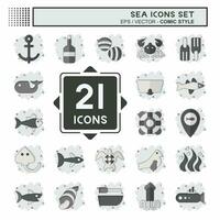 Icon Set Sea. related to Education symbol. comic style. simple design editable. simple illustration vector