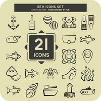 Icon Set Sea. related to Education symbol. hand drawn style. simple design editable. simple illustration vector