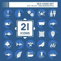 Icon Set Sea. related to Education symbol. long shadow style. simple design editable. simple illustration vector