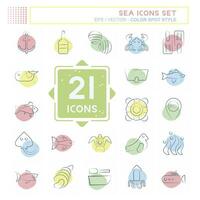 Icon Set Sea. related to Education symbol. Color Spot Style. simple design editable. simple illustration vector