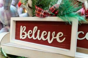 Wood Believe decoration selling at the Christmas market. photo