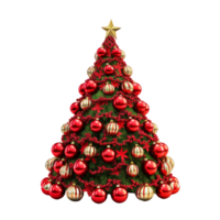 AI generated Christmas decorative tree with red ornaments balls on transparent background png