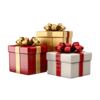 ai generiert bunt Weihnachten und glücklich Neu Jahr Geschenk Box Weihnachten und Neu Jahr rot Geschenk Box mit golden Band auf transparent Hintergrund png