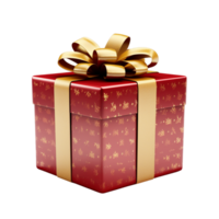 AI generated Christmas and new year red gift box with golden ribbon on transparent background png