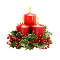 AI generated Christmas red candles with wreath on transparent background png