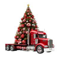 AI generated Red truck with Christmas tree png