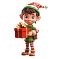 ai gerado Natal duende com presente caixa png