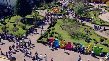 Clock of Zacatlan of the apples, Puebla and top view of church drone view video