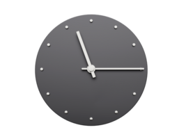 Simple clock gray quarter past eleven. Time is eleven fifteen o clock. Modern Minimal Clock. 3D illustration png