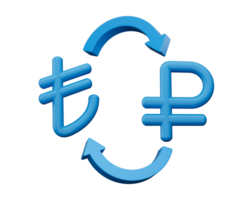 3d blå lire och rubel symbol ikoner med pengar utbyta pilar, 3d illustration png