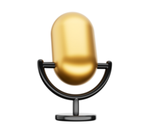 Golden microphone, mic live studio recording and broadcasting. Music award or sound 3d illustration png