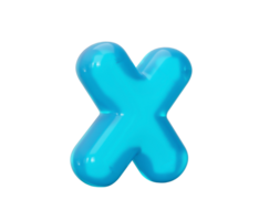 Letter x made of Aqua blue jelly liquid. 3d alphabet small letters 3d illustration png