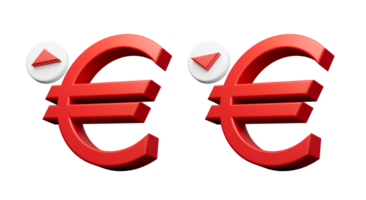 Euro Symbol raising and falling sign 3d illustration png