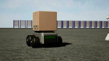 carro robô transportes caminhão caixa com ai interface objeto para fabricação indústria tecnologia produtos exportação e importar do futuro robô cyber dentro a armazém video