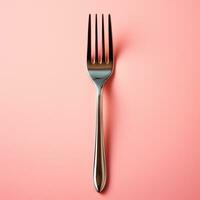 AI generated Silver steel fork isolated on a light background - AI generated image photo