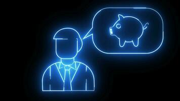 animated sketch of a man and a sketch of a pig saving with a glowing neon effect video