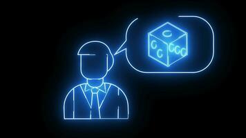 animation of man sketch and dice cube sketch with glowing neon effect video