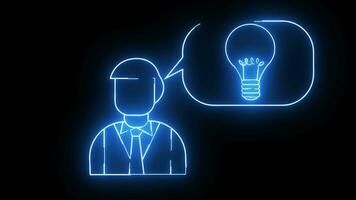 animated sketch of a man and a sketch of a light bulb with a glowing neon effect video