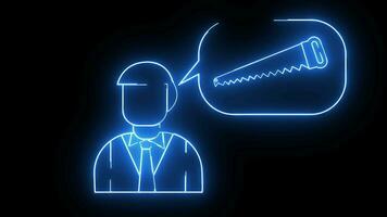 animated sketch of a man and a chainsaw sketch with a glowing neon effect video