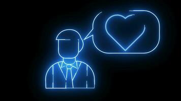 Animated sketches of men and sketches of love with a glowing neon saber effect video