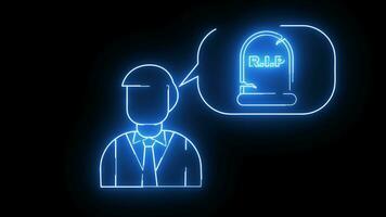 animated sketch of a man and a sketch of a tombstone with a glowing neon effect video