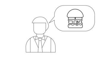 animated sketch of a man and a burger video
