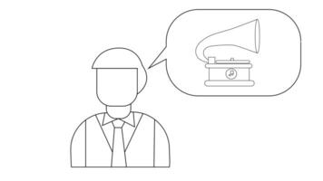 animated sketch of a man and a record player video