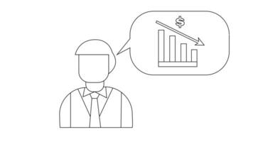 animiert skizzieren von ein Mann mit ein absteigend Grafik skizzieren video